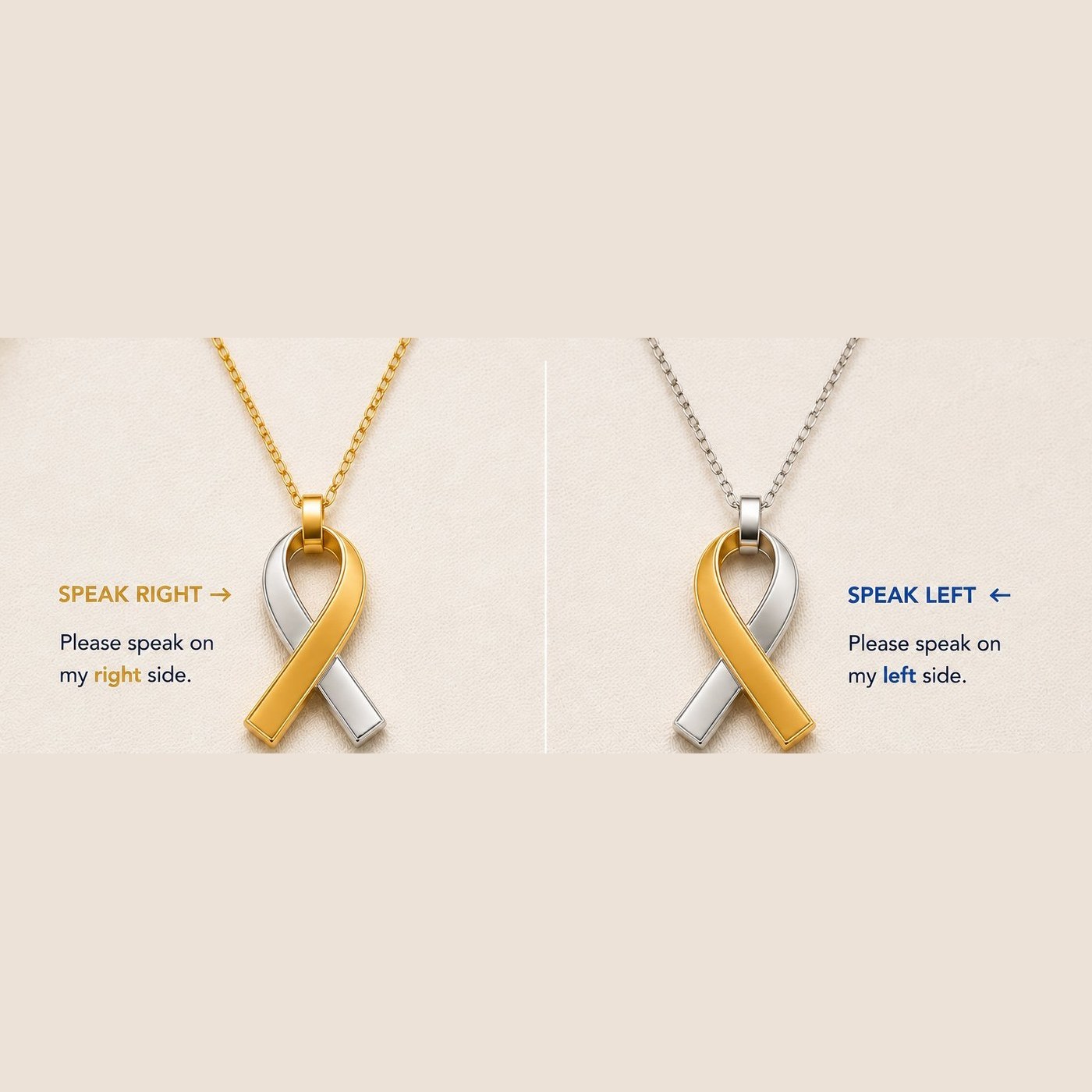 Speak Right and Speak Left directional necklaces